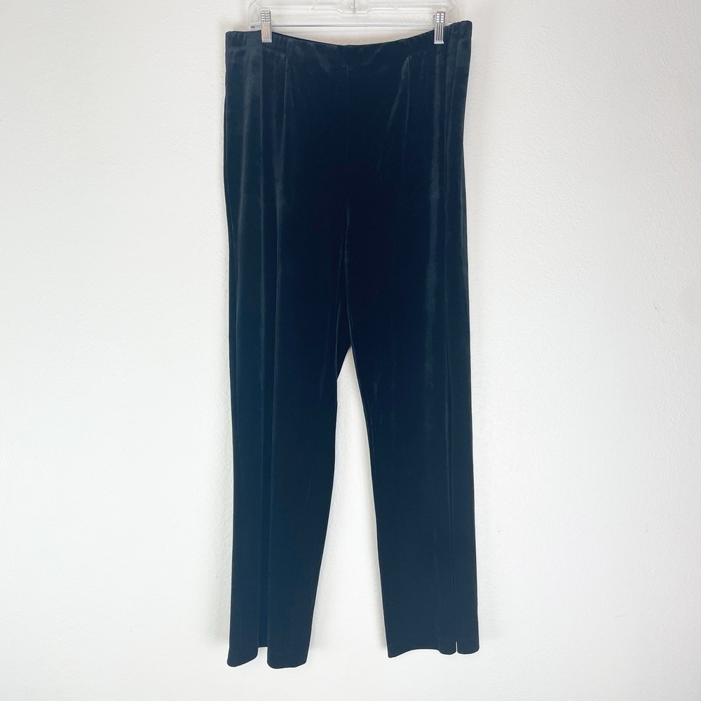 Chico's Travelers 2R Black Velvet Pants Pull-on Stretch Wide Leg Womens 12-14‎